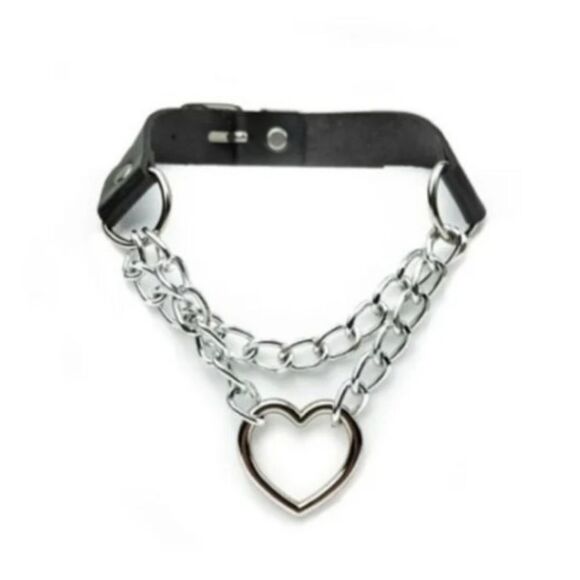 Chain Choker Collar, Heart Shaped Choker Necklace, S Choker, Gothic Chain Choker - Picture 7 of 12